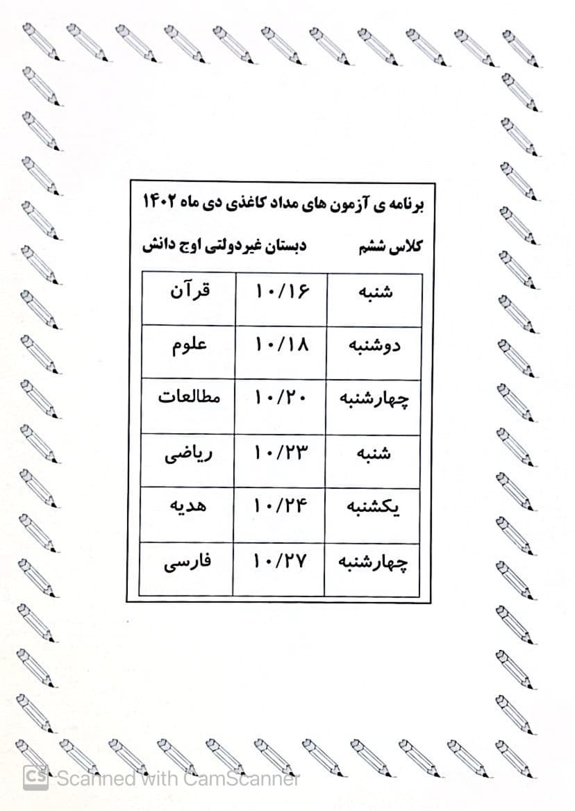 برنامه آزمون مداد کاغذی پایه ششم