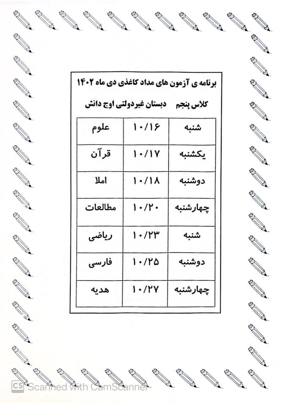 برنامه آزمون مداد کاغذی پایه پنجم